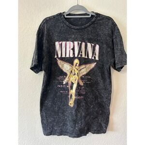 Nirvana In Utero Graphic T-Shirt Acid Wash Black Cotton Rock Band Tee SZ XL